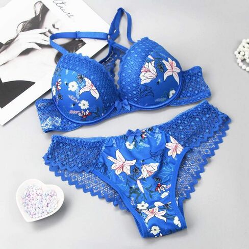 Swbreety Women's Bra and Panty Sets Floral Lace Lingerie Cross Back Underwire Push Up Bras in Saudi Arabia