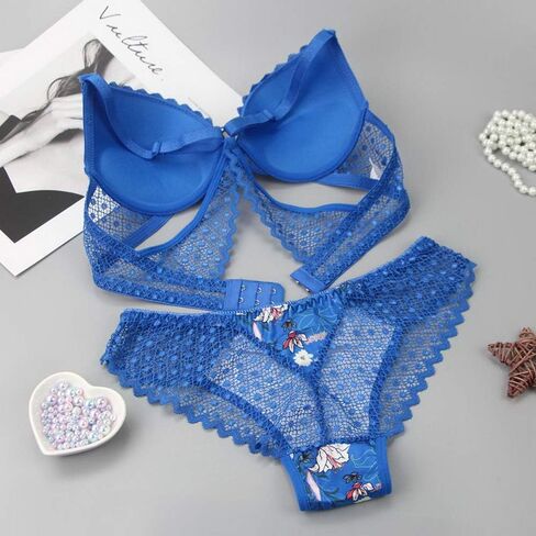 Swbreety Women's Bra and Panty Sets Floral Lace Lingerie Cross Back Underwire Push Up Bras in Saudi Arabia