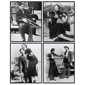 Bonnie and Clyde Vintage Wall Decor Photo Set of 4-8x10 Historic Outlaw, Bank Robber, Gangster Art for Bar, Man Cave, Bedroom, Living Room - Gift for Men, Boys, Teens, Historians, History Fans