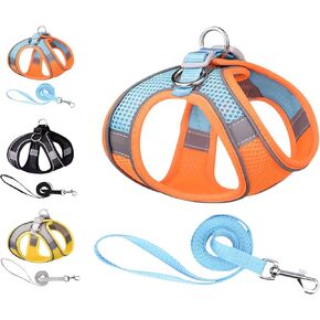 Harness and Leash for Dogs and Cats, Dual Color Dog Harness with Reflective Bands, Soft and Breathable Cat Harness (Yellow, S)