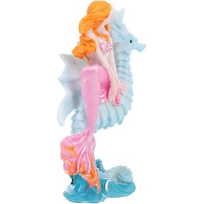 Mipcase Small Mermaid Figurines Decor Resin Mermaid Sitting on Seahorse Statue Aquarium Fish Tank Landscape Ornament Mermaid Birthday Party Cake Topper Mermaid Decor for Home
