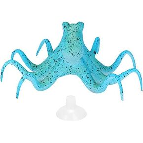 Aquarium Octopus Decoration, Fish Fluorescent Octopus Ornament Artificial Silicone Simulation Octopus with Suction Cup Blue