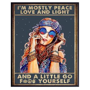 Boho Love And Light Wall Art 11x14 - Inspirational Bohemian Decor - positive affirmation, Motivational Quotes - Trippy Hippie Room Decor for Women - New Age Spiritual Gifts - Funny Sayings Poster