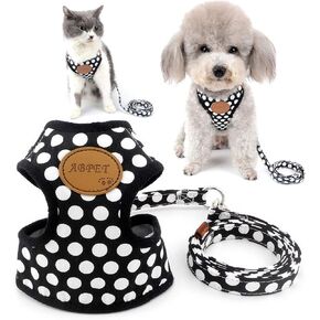 SELMAI Small Dog Harness Vest Leash Set Polka Dot/Camo Mesh Padded No Pull Leads for Puppy Pet Cat (Small (Pack of 1), Black)
