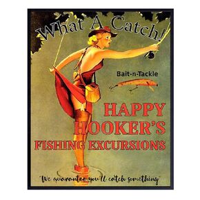 رحلات صيد السمك Happy Hookers - طباعة فنية جدارية مضحكة غير مؤطرة - رائعة لمنزل البحيرة أو الشاطئ، كهف الرجل - ديكور منزلي أنيق - هدية مثالية للصيادين والصيادين - صورة جاهزة للتأطير (8 × 10)