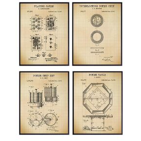 Poker Patent Wall Art Prints - Set of Four (8X10) Vintage Unframed Photos - Perfect Gift For Poker and Card Players, Cool Man Cave Home Decor