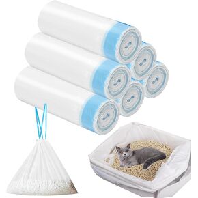 Cat Litter Box Liners,120 Counts Drawstring Litter Box Liners Jumbo Cat Litter Box Liners, 5.5 Gallons Cat Litter Receptacles Waste Bags for Self Cleaning Litter Box - 26.5"x15.7"
