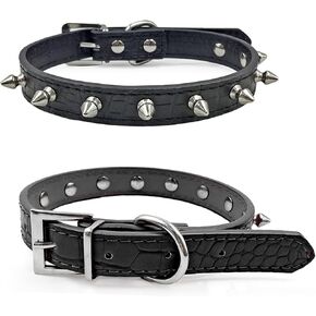 LESYPET Spiked Dog Collar, Spike Collar for Dogs Kiten Punk PU Leather Spiked Cat Collar Adjustable Puppy Collars, Black XS