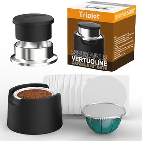 Reusable Vertuo Capsules Kit,for Reuse Nespresso Vertuo Pods,with 50pcs Aluminum Foil Seal Lids,Silicone Seat,Tamer,Funnel to Refill The Nespresso Vertuo Pods Easily(Pods Not Included)