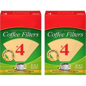 Coffee Filters #4, Natural Brown, 2 Pack of 100 Filters, TRTA11