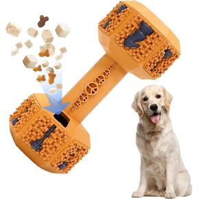 LapDog New Durable Dumbbell Dog Chew Toy, Treat Holding for Medium to Large Dogs (Orange, Medium)