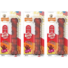 Nylabone 3 Pack of Power Chew Textured Chew Toys, Giant, Beef Jerky Flavor Bone for Dogs Up to 50 Pounds, Made in The USA