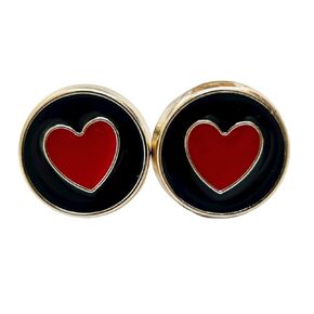 Hypoallergenic Black and Red Heart Stud Earrings on Plastic Posts