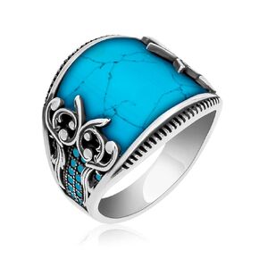 925 Sterling Silver Men Silver Ring with Turquoise GemStone, Handmade Engraved Silver Ring, Gift for him, Minimalist Silver Ring (12)