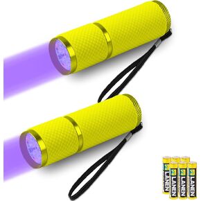 LEAGY 2 Pack 9 LED UV Flashlight - Black Light Torch with 6 AAA Batteries Included - Portable Ultraviolet Light for Leak Detection, Pet Urine Stains, Fluorescent Material Inspection & More(Yellow)