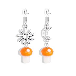 Handmade Mushroom Earrings for Women Vintage Boho Moon Sun Earrings Handmade Mushroom Earrings Cute Weird Earrings Creative Funny Earrings Goth Jewelry (Black)