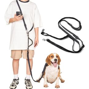 pawstrip Hands Free Dog Leash with Traffic Handle Adjustable Double Leash for Two Dogs Multifunctional Crossbody Dog Running Leash Heavy Duty Dog Walking Belt for Large Medium Small Dogs