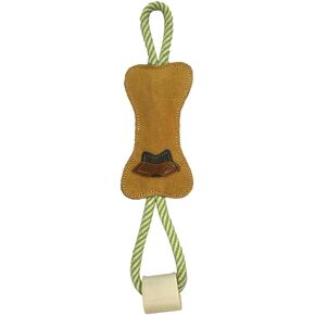 Natural Suede Leather & Rope Chew Toy with Bone for Medium to Large Dogs