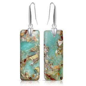 Luxury Big Genuine Aventurine Quartz Dongling Stone Crystal Drop Earrings,Large Real Natural Rectangle Gemstone Statement Dangle Earrings for Women Girls (Stone Size:20mm*50mm, B1_Aventurine)