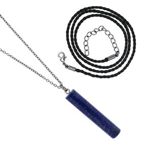 Gempires Blue Lapis Lazuli Necklace, Vertical Bar Pendant with Black Plated Chain and Cord, Gemstone Bar Necklace, Healing Crystal, September Birthstone Gift, 20 inch Adjustable Length (Lapis Lazuli)