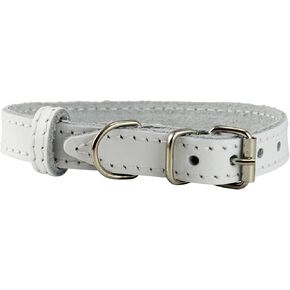 Genuine Leather Dog Collar for Smalles dogs and puppies 3 Sizes White (Neck: 9.5"-12"; 5/8" Wide)