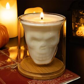 Halloween Decorations Skull Glass Candle Scented Candles Glowing Skull Design Indoor Holiday Decoration Gifts for Adults Women