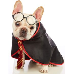 Pet Halloween Dog Shirts Funny Cat Wizard Costume Cute Apparel Soft Clothes with Glasses (Large,Neck:18")