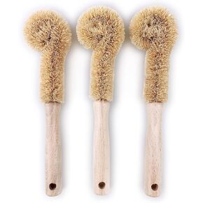 3PCS Cleaning Brush, Bottle Brush, Milk Cup Brush, Coffee Cup Brush, Pot Brush, Natural Coconut Fiber Brush Head, Strong Wooden Handle, Deep Cleaning, Natural Environmental Protection in Kuwait