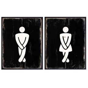 Restroom Sign Set - Funny Male, Female, Boys, Girls, Mens, Womens, Bathroom Wall Art Decor Poster Prints- Unique Decorations for Bar, Cafe, Restaurant, Guest Bath, Powder Room, Home, Apartment