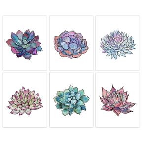 Succulent Watercolor Sketches Art Prints - (Set of 6) - Unframed - 8x10s | Elegant and Refreshing Botanical Décor for Modern Living Rooms, Bedrooms, or Offices | Botanical Prints | Floral Wall Décor