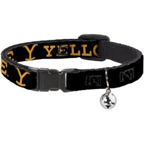 Paramount Network Cat Collar, Breakaway Collar with Bell, Yellowstone Text and Y Logo Weathered Black Orange, 8.5 to 12 Inches 0.5 Inch Wide