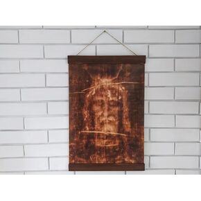 Jesus Christ Face Of The Shroud of Turin, Face of The Old Linen Wood Framed Canvas Print, Perfect Gift Vail of Turin Linen Face Size: 8.7" x 11.8" (22cm x 30cm)