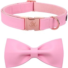 Elegant little tail Leather Dog Collar with Bow - Pink Dog Bow Collar Premium Girl or Boy Dog Collar Cute Dog Bowtie Collar for Small Puppy and Dogs