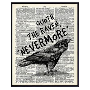 Edgar Allan Poe Goth Decor - Gothic Home Decor - The Raven Poster 8x10 - Creepy Vintage Wall Art - Nevermore Halloween - The Crow - Funny Unique Affordable Gift - Dictionary Art Photo Picture Print