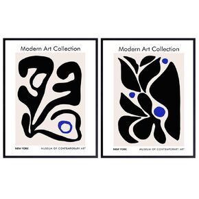 Black and Blue Abstract Wall Art - Boho Wall Art & Decor - Modern art Contemporary art Farmhouse Wall Art - Mid-century modern Black and White Living room Aesthetic Home Decor - Minimalist Room Decor