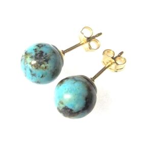 8mm Green Jadeite Jade Genuine Natural Gemstone Round Sphere Globe Ball Stud Earrings - Handmade March Birthstone Birthday Gift - Hypoallergenic 14K Gold Filled Posts