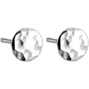 Sterling Silver Tiny Disc Post Stud Piercing Earrings for Cartilage Tragus Helix Multiple Piercing Hypoallergenic Jewelry for Women (5mm | Hammered-Shiny)