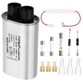 PATIKIL Microwave Capacitor Kit, 1uF AC 2100V High Voltage Capacitor with 8Pcs Accessories Replacement for Universal Microwave Oven, Silver Tone