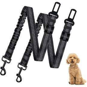 Reflective Bungee Dog Seatbelt Set of 2 with Hook, Adjustable Heavy Duty Elastic Pet Seat Belt for Vehicle, Durable Nylon Car Harness for Dogs, Pet Safety Travel