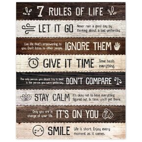 Uplifting 7 Rules of Life Quotes Prints, 1 (8x10) Unframed Photos, Inspirational Wall Art Decor Gifts for Home Office Cabin Salon Garage Kitchen Bathroom School Gym College Student Teacher Coach