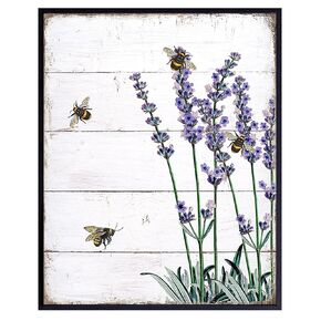 Rustic Bee Decor - Farmhouse Wall Decor - Lavender Wall Decor - Boho Country Decor - Bohemian Wall Art for Bedroom, Living Room, Home Office - 8x10 Picture Poster Print - Wall Decor for Women