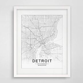 Detroit City Downtown Map Wall Art Detroit Street Map Print Detroit Map Decor City Road Art Black and White City Map Office Wall Hanging 8x10 inch No Frame