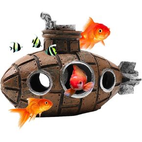 Submarine Fish Tank Decorations Accessories Fish Tank Decorations for Shrimp Shelter Betta Cichlid Goldfish Tanks Water Resistance Hideaway Decor