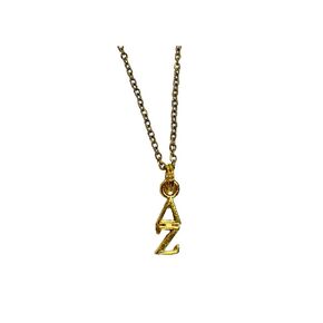 Gold Delta Zeta DZ Sorority Lavaliere Necklace, 18 inch chain