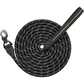 OneTigris Dog Leash Extra Long 33 ft for Training Walking Camping or Yard, Long Leash with Comfortable Padded Handle, Durable, Reflective Rope Leash for Medium & Large Dogs -Black L