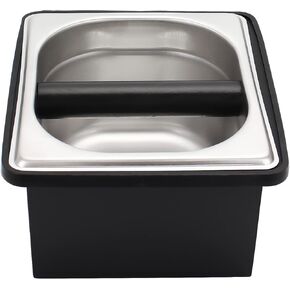 Espresso Knock Box,Stainless Steel Coffee Pucks Container, with Steel Holder and Noise Reduction Rubber Ring (10.94 x 6.88 x 4.25 inch)