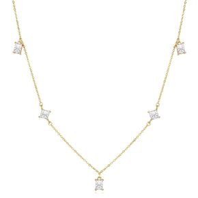 Gold Green Emerald Station Necklace Adjustable Non-Tarnish Choker Pendant for Women 16-18 inches