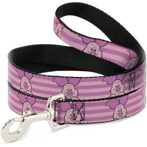Disney Pet Leash, Dog Leash, Winnie The Pooh Piglet Expression Close Up Stripe Pinks, 4 Feet Long 0.5 Inch Wide