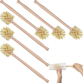 Gejoy 6 Pcs Bottle Brush, Natural Wood Dish Brush Scrub Brush with Long Beechwood Handle Bristles for Cleaning Bottles Mugs Jars Glasses Dishes Vases Pitchers, 13.6 x 2.6 Inches