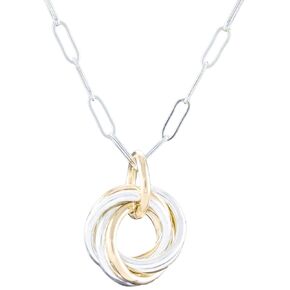 Dainty Two-Tone Love Knot Pendant Necklace with Mixed 14K Gold-Filled and 925 Sterling Silver Circles Casual Jewelry Gift Idea for Graduation - 18"
